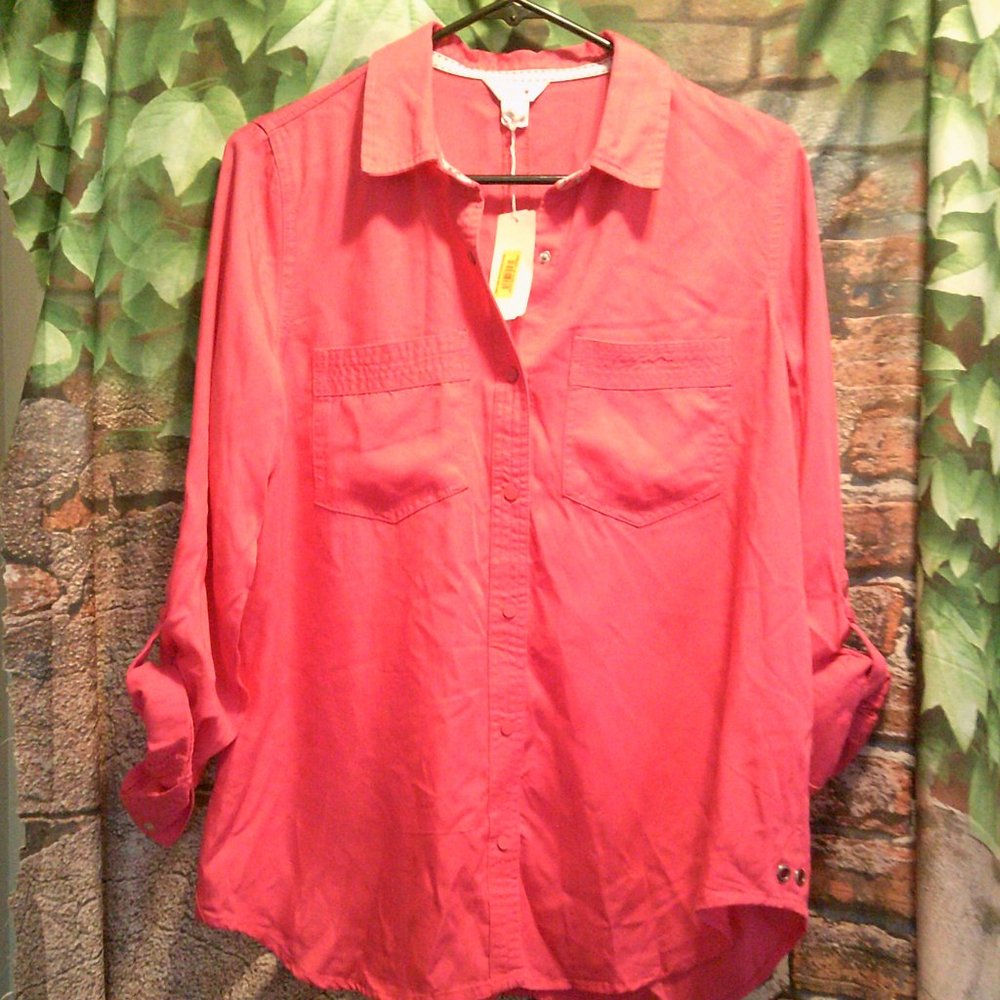 Coral Pink Button Down Collared Top